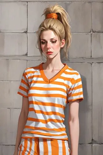 horizontal stripes,orange,clementine,striped background,mime,mime artist,aperol,stylized macaron,valencia orange,murcott orange,rockabella,orange half,painter doll,retro girl,orange color,retro woman,cigarette girl,bright orange,doll dress,female doll,Digital Art,Comic