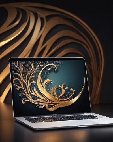 apple monogram,fractal design,gold paint stroke,macbook,macbook pro,art deco background,abstract gold embossed,laptop screen,laptop wallpaper,laptop,macbook air,ultrabook,splashtop,arabic background,apple macbook pro,apple design,macbooks,gold paint strokes,computer art,macuser,Illustration,Retro,Retro 08