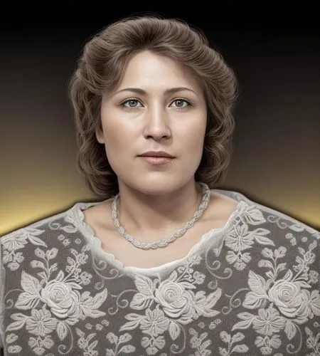 a woman with curly hair and wearing a gray dress,uzbek,hayat,yazidi,azalina,yazidis,pahlavi,Common,Common,Natural