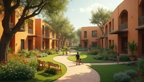 townhomes,townhouses,karnak,new housing development,apartment complex,courtyards,masdar,ecovillages,blocks of houses,housing estate,townhome,suburbanized,riad,streamwood,3d rendering,villaggio,residencial,dorms,apts,cohousing,Photography,General,Realistic