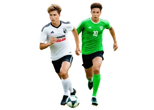 Young male player, dynamic pose, running with ball, green grass stadium, bright sunny day, sweat on forehead, messy short hair, white jersey with team number, black shorts, shin guards, soccer cleats,