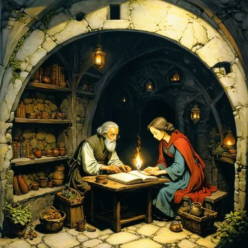 christmas scene,hildebrandt,scriptorium,children studying,gutenberg,nativity,Illustration,Paper based,Paper Based 29