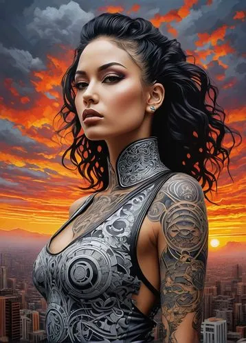 chicana,tattoo girl,fantasy art,world digital painting,inanna,viveros,airbrush,fantasy portrait,airbrushing,warrior woman,xanth,airbrushed,sky rose,xandria,latell,kalinda,sci fiction illustration,freema,tattooist,shadowrun,Conceptual Art,Oil color,Oil Color 08