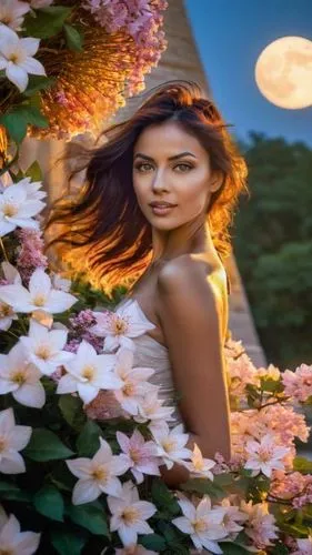 girl in flowers,night-blooming jasmine,beautiful girl with flowers,wild jasmine,splendor of flowers,springtime background