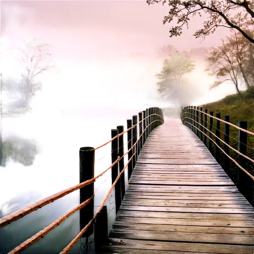 wooden bridge,foggy landscape,boardwalks,teak bridge,wooden pier,morning mist,landscape background,autumn fog,mists,scenic bridge,walkway,water mist,nature background,towpath,hanging bridge,wooden path,foggy day,boardwalk,bridge,waterscape,Illustration,Children,Children 02