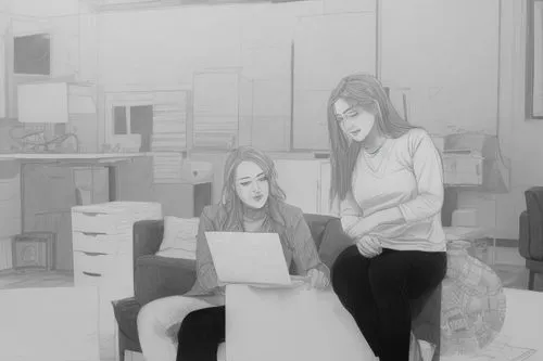 girl at the computer,study,working space,game drawing,girl studying,digital drawing,internet addiction,computer addiction,chatting,world digital painting,study room,digital painting,illustrator,grayscale,children studying,in a working environment,shared apartment,computer,therapy room,two girls,Design Sketch,Design Sketch,Character Sketch