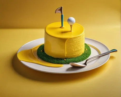 3D cake designed in the shape of a yello golf club ,food styling,cake stand,fondant,sandwich-cake,soufflé,frog cake,timbale,bowl cake,food photography,sandwich cake,cassata,butter dish,kulich,sponge c