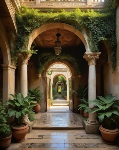 courtyards,cloister,inside courtyard,cloisters,cortile,cloistered,philbrook,courtyard,passageways,atriums,archways,breezeway,corridors,hallway,passageway,corridor,stanford university,patio,arcaded,porticos,Illustration,Retro,Retro 22