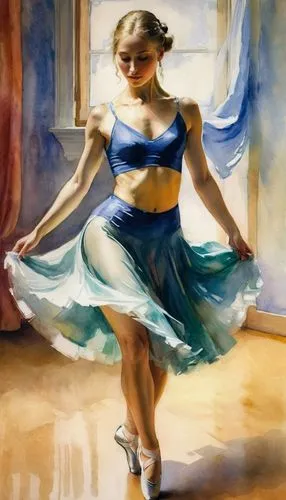 beautiful female dancer, dressed in a sexy attire for dance class; waterpainting style,dancer,danseuse,dancers,contradanza,ballet tutu,dance performance,pasodoble,ballet dancer,dance,little girl twirl