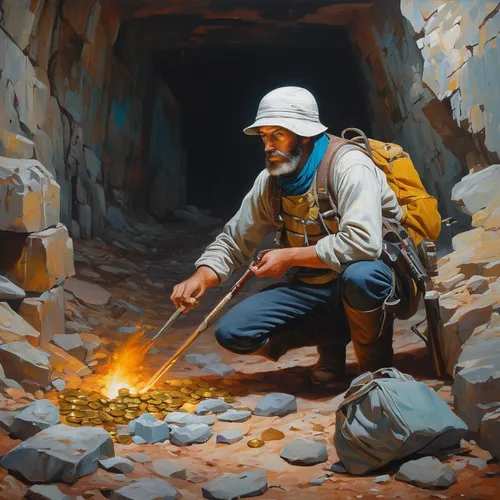 miner,mining,gold mining,crypto mining,lead-pouring,smelting,fire artist,miners,bitcoin mining,oil painting,silversmith,steelworker,oil painting on canvas,blacksmith,salt harvesting,brick-kiln,coal mining,excavation,woman at the well,metalsmith,Illustration,Realistic Fantasy,Realistic Fantasy 24