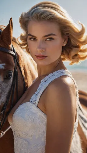 garota, parecida com a Grace Kelly,   ela deve usar um penteado tipo rabo de cavalo e seu cabelo é ruivo. ela esta vestindo um top vermelho e uma bermuda de treino . ela caminha na areia da praia em u