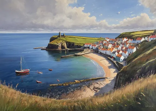 'Staithes'    Giclee print 39 x 30 cm   Edition size 150   £140 (Also available 27.5 x 21 cm  £85),robin hood's bay,runswick bay,coastal landscape,sceleton coast,whitby,carrick-a-rede,quay wall,carbis