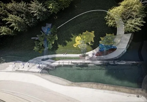 ประติมากรรมในสวนสาธารณะ,an artist's impression shows what soing might look like during a water sport,3d rendering,waterslides,waterslide,landscape design sydney,mini golf course,swim ring,Landscape,La