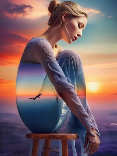 a painting of a girl seated in the water,crystal ball-photography,crystal ball,world digital painting,perceiving,heatherley,equilibria,Photography,Black and white photography,Black and White Photograp