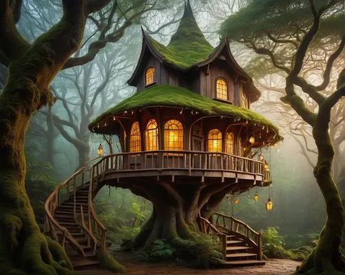 tree house,treehouse,tree house hotel,house in the forest,treehouses,forest house,witch's house,fairy house,crooked house,dreamhouse,little house,witch house,wooden house,miniature house,small house,ancient house,house silhouette,bird house,fantasy picture,lonely house,Illustration,Abstract Fantasy,Abstract Fantasy 16