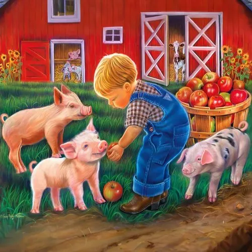 piglet barn,autumn chores,agritourism,agricultural scene,farmyard,farm animals,farmstand,girl picking apples,apple harvest,wall painting,farmer's market,farmboy,apple orchard,appleworks,little pigs,harvest festival,smallholding,folk art,farmville,jasinski