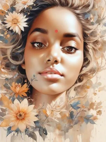 A stunning postmodern abstract watercolor masterpiece side profile of a serene face, , with intricately detailed eyes. The gradient colors contrast beautifully with the light beige background. A large