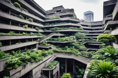 interlace,barbican,taikoo,biopolis,singapore,scampia,brutalist,safdie,multi storey car park,brutalism,bahru,parkade,kowloon city,payoh,battery gardens,apartment block,vertigo,tunnel of plants,seidler,parkroyal,Illustration,Japanese style,Japanese Style 11