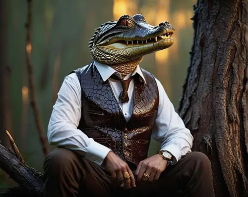 aligator,gator,cosplay image,missisipi aligator,alligator,reptiles,crocodilian reptile,raptor,reptillian,saurian,white alligator,fake gator,reptilia,real gavial,formal attire,american alligators,suit actor,blue-tongued skink,muggar crocodile,west african dwarf crocodile,Illustration,Abstract Fantasy,Abstract Fantasy 07