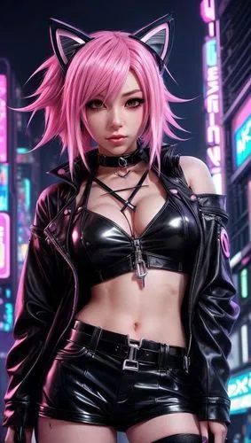 hibari,pink cat,jubei,pink background,gantz,neko,kokonoe,cyberpunk,alley cat,pussycat,kitami,black cat,neo,tera,nya,mmd,neopolitan,kittenish,miqati,derivable