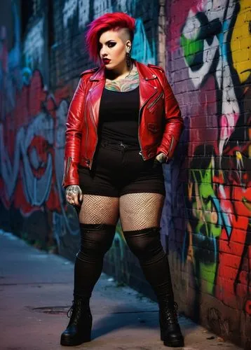 plus-size model,plus-size,femme fatale,red brick wall,rockabella,punk,red wall,red hot polka,cellulite,city trans,red-hot polka,poison,rockabilly style,plus-sized,goth woman,goth subculture,streampunk,hip rose,gordita,red super hero,Art,Artistic Painting,Artistic Painting 08