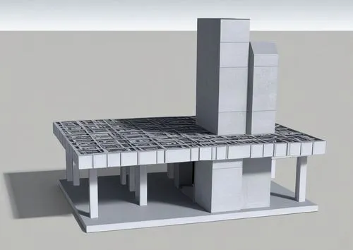 a model of a building with concrete structures and square openings,3d model,voxels,cantilevers,rietveld,voxel,3d render,cooling tower,construction set,steelwork,lasdun,3d modeling,rectilinear,baseplat