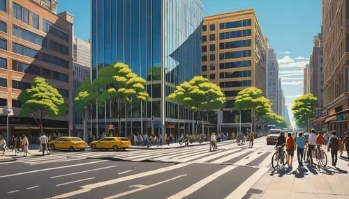 pedestrianized,walkability,paulista,city scape,pedestrian lights,transbay,city corner,citydev,street scene,akiba,marunouchi,new york streets,business district,pedestrianisation,koinange,city highway,pedestrian,renderings,urban design,streetscapes,Illustration,Retro,Retro 15