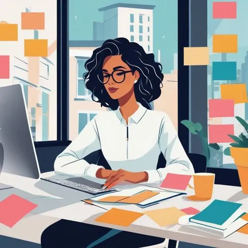 women in technology,post-it notes,blur office background,place of work women,office icons,nine-to-five job,office worker,background vector,working space,expenses management,bussiness woman,business women,neon human resources,post-it note,vector illustration,post its,productivity,digital rights management,bookkeeper,in a working environment,Illustration,Vector,Vector 01