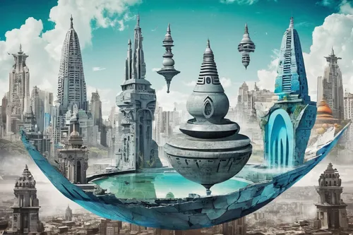 fantasy city,atlantis,waterglobe,airships,sci fiction illustration,fantasy world,3d fantasy,valerian,airship,capital cities,city cities,sea fantasy,futuristic landscape,utopian,fantasy picture,planet eart,heroic fantasy,fantasy art,artificial islands,cd cover,Unique,Paper Cuts,Paper Cuts 06