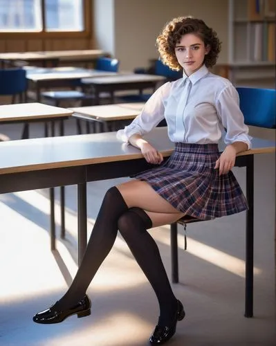 school skirt,school uniform,school desk,schoolgirl,school benches,academic,girl sitting,student,school administration software,girl studying,school clothes,sitting on a chair,teacher,detention,girl at the computer,sports uniform,pencil skirt,school enrollment,a uniform,teen,Art,Classical Oil Painting,Classical Oil Painting 39