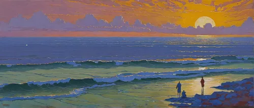 sun and sea,coast sunset,coastal landscape,landscape with sea,sun,sea landscape,seascape,beach landscape,el mar,man at the sea,oil painting,sunrise beach,sunset beach,lev lagorio,ocean,oil on canvas,han thom,rising sun,sun reflection,first light,Conceptual Art,Oil color,Oil Color 16