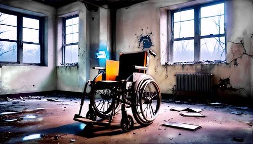 wheelchair,wheel chair,wheelchairs,paralysed,disability,abled,disablement,disabilities,paralyzed,rehabilitation,therapy room,disabled person,sanatorium,unwounded,sanitorium,doctor's room,abandoned room,quadriplegia,examination room,hospital,Conceptual Art,Sci-Fi,Sci-Fi 06