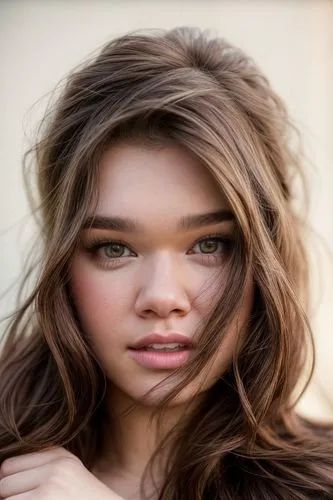 a portrait of a beautiful caucasian Hailee Steinfeld 24 years old brown hair in a casual outfit   in the street of london in the morning as background in 4k,artificial hair integrations,natural cosmet