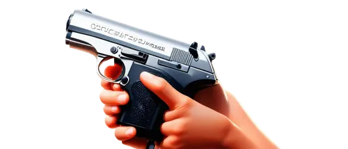 Handgun, metallic body, intricate details, silver trigger, black grip, smoke effect, muzzle flash, dynamic pose, low-angle shot, dramatic lighting, high-contrast color tone, cinematic composition, sha