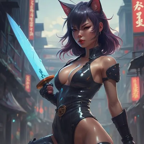 motoko,kunoichi,neko,nekogirl,fighter,streetfight,Conceptual Art,Fantasy,Fantasy 01