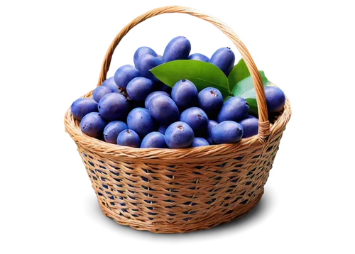 Basket of azul fruits, still life, exotic fruit arrangement, blue-purple fruits, shiny skin, juicy flesh, green leaves, woven basket, natural material, warm lighting, 3/4 composition, shallow depth of