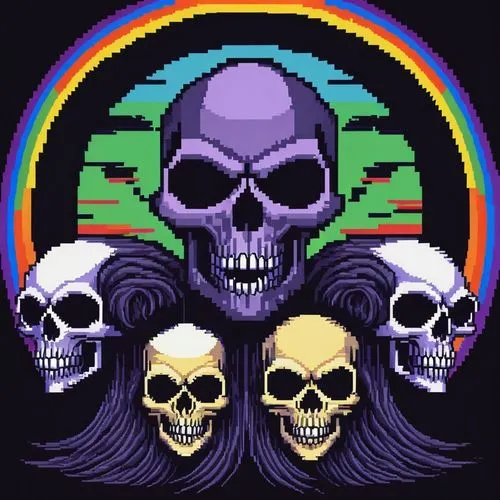 skulls,skull racing,pixel art,skull allover,skull rowing,skulls bones,rainbow background,skull drawing,skeletons,c64,death's-head,halloween wallpaper,80's design,neon ghosts,skulls and,death's head,spectrum,skull bones,rainbow color palette,80s,Unique,Pixel,Pixel 01