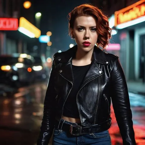 black widow,leather jacket,clary,femme fatale,jena,nora,leather,black leather,rockabilly style,photo session at night,retro woman,greta oto,renegade,jungfau maria,bolero jacket,volvo amazon,retro women,sofia,female hollywood actress,lena,Illustration,Children,Children 06