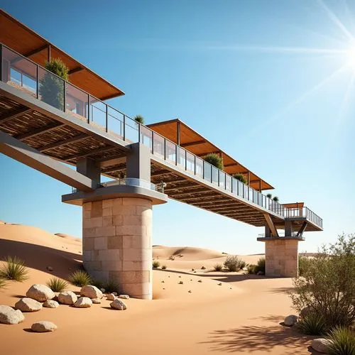 dunes house,earthship,cantilevers,cantilevered,cubic house,dune ridge,cantilever,skybridge,skywalks,cube stilt houses,masdar,skyrail,desert landscape,carports,futuristic architecture,elevated railway,desert desert landscape,landscapre desert safari,skywalk,adventure bridge