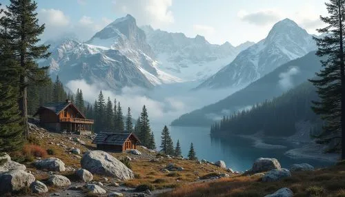 house in mountains,the cabin in the mountains,house in the mountains,mountain settlement,mountain hut,fantasy landscape,mountain huts,landscape background,alpine landscape,mountain landscape,world digital painting,mountain scene,alpine hut,autumn mountains,home landscape,small cabin,alpine village,log cabin,high alps,the alps,Photography,General,Realistic