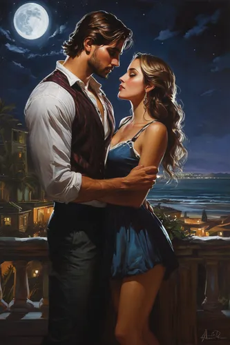 romantic portrait,romance novel,argentinian tango,romantic scene,latin dance,dancing couple,ballroom dance,tango argentino,salsa dance,valentine day's pin up,amorous,romantic night,honeymoon,fantasy picture,young couple,country-western dance,beautiful couple,moonlit night,romantic look,romantic,Conceptual Art,Fantasy,Fantasy 15