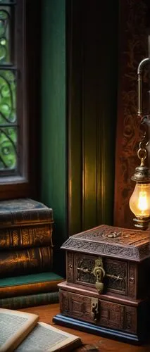 old library,book antique,biedermeier,old books,vintage lantern,stationer,reading room,writing desk,bedside table,antiquarian,lectern,inglenook,bookcases,spellbook,manuscripts,bookshelves,antiqued,bookbinders,vestry,bookcase,Illustration,Realistic Fantasy,Realistic Fantasy 12