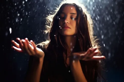 a woman standing under a rain covered sky,wet,in the rain,rain shower,wet girl,rainfall,monsoon