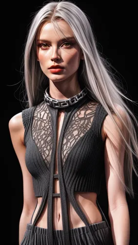 this model wearing similar 3D printed clothes,gradient mesh,artificial hair integrations,fashion illustration,fashion vector,see-through clothing,female model,bodice,fashion doll,fashion dolls,women's