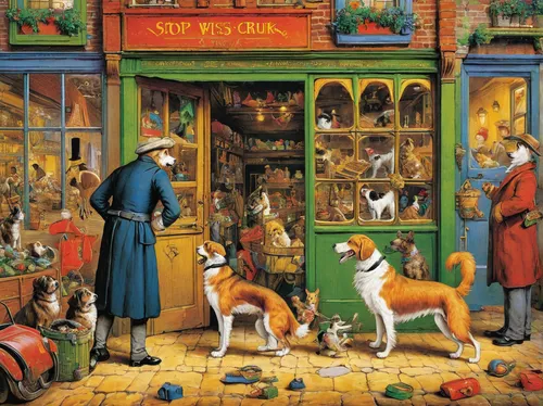 pet shop,kennel club,shop window,dog street,christmas animals,vintage christmas calendar,christmas window,brandy shop,dog cafe,shop-window,the pied piper of hamelin,store window,pet supply,jigsaw puzzle,animal lane,toy store,christmas scene,fox and hare,village shop,christmas carol,Art,Classical Oil Painting,Classical Oil Painting 39