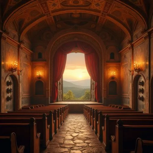 church painting,theater curtain,chapel,theater stage,theatre stage,tabernacles,tabernacle,forest chapel,stage curtain,courtroom,lecture hall,theatre curtains,proscenium,theater curtains,hall of the fallen,choir,sanctuary,theater,church choir,theatre,Photography,General,Realistic