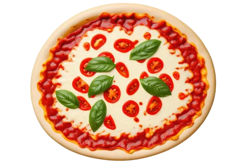 line art, pizza, Italian food, circular shape, melted mozzarella cheese, red tomato sauce, green basil leaves, crispy crust, golden brown color, simple background, overhead view, 2D illustration style