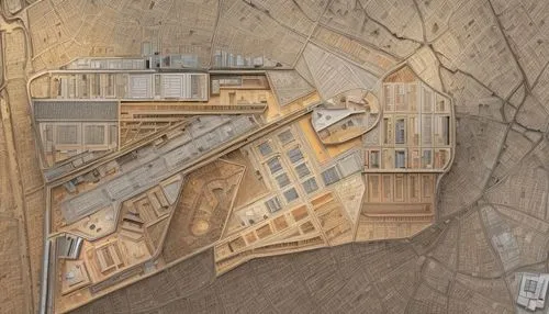 mining facility,escher,concrete plant,construction set,vault,escher village,aerial landscape,excavation,overhead view,stone quarry,excavation site,open pit mining,chalk drawing,cardboard background,tehran aerial,sci fiction illustration,grain plant,construction area,view from above,bird's-eye view,Common,Common,Natural