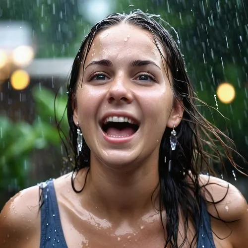 soaked,young woman,earrings,rain,fun,Photography,General,Realistic