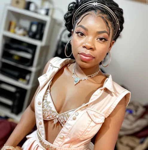 a aribbean woman dressed like a princess with diamonds and gems,nigeria woman,vintage doll,african woman,tiana,vintage makeup,african american woman,vintage women,bridal clothing,vintage angel,vintage